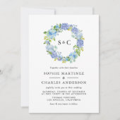 Blauwe Hydrangea Bloemen Krans Trouwen Kaart (Voorkant)