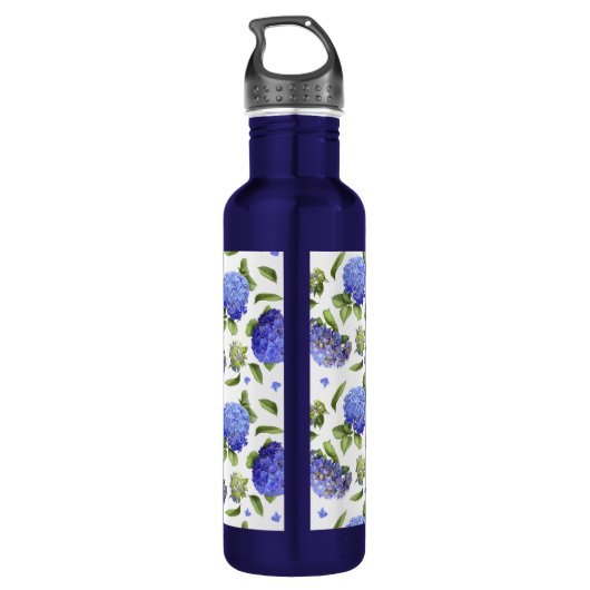 Blauwe Hydrangea Bloemen Kunst Waterfles (Achterkant)