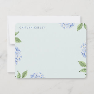Blauwe Hydrangea Bloemen Lichtgroen Custom Flat Notitiekaartje