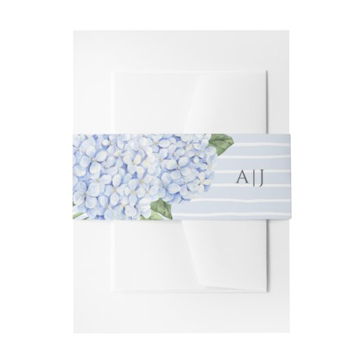 Blauwe Hydrangea Bloemen met Stripes Gepersonalise Uitnodigingen Wikkel (Voorkant Voorbeeld)