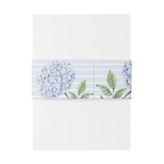 Blauwe Hydrangea Bloemen met Stripes Gepersonalise Uitnodigingen Wikkel (Achterkant Voorbeeld)