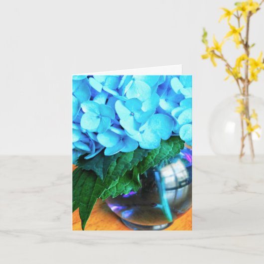 Blauwe Hydrangea bloemen NoteCard Kaart (Gele Bloem)