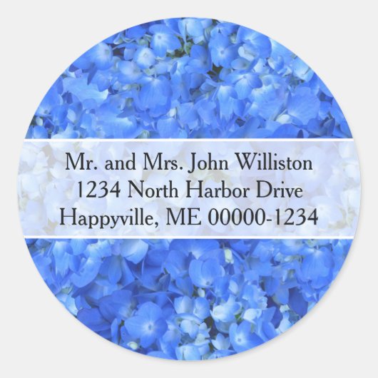 Blauwe Hydrangea Bloemen Ronde retour adreslabels Sticker (Voorkant)