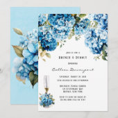 Blauwe Hydrangea Bloemen Vlinder Brunch & Bubbly Kaart (Voorkant / Achterkant)