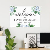 Blauwe Hydrangea Bloemen Welkomstbord Poster (Thuiskantoor)