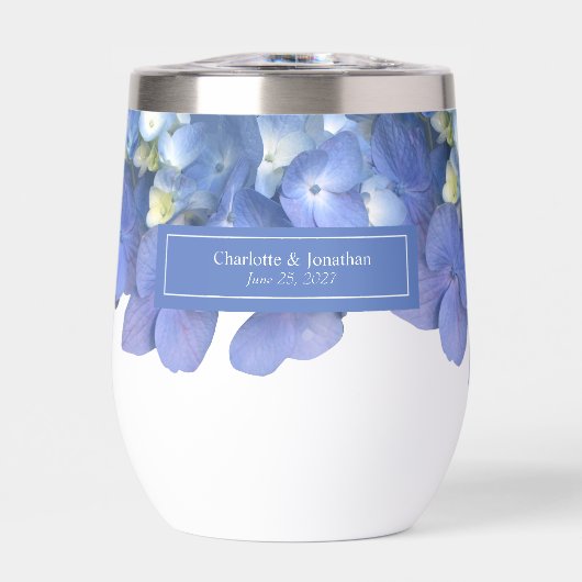 Blauwe Hydrangea Bloemenbruiloft Gepersonaliseerde (Voorkant)