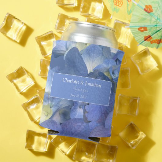 Blauwe Hydrangea Bloemenbruiloft Gepersonaliseerde Blikjeskoeler (Insitu Zomer)