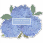 Blauwe Hydrangea Bloemenbruiloft Gepersonaliseerde Sticker (Voorkant)