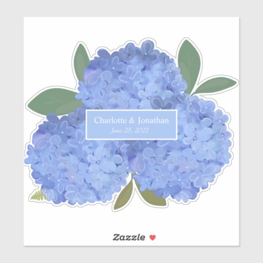 Blauwe Hydrangea Bloemenbruiloft Gepersonaliseerde Sticker (Vel)