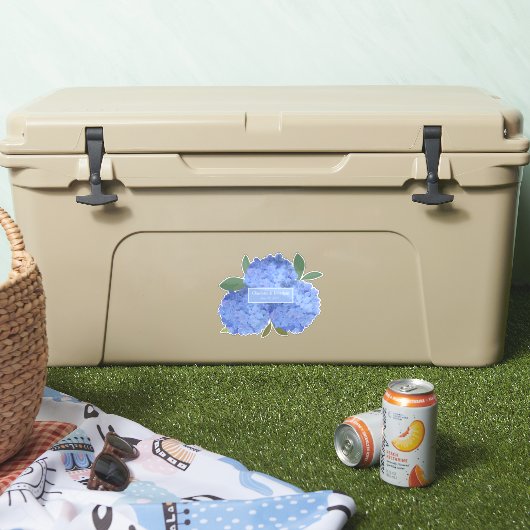 Blauwe Hydrangea Bloemenbruiloft Gepersonaliseerde Sticker (Koeler)