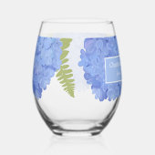 Blauwe Hydrangea Bloemenbruiloft Gepersonaliseerde Wijnglas Zonder Voet (Rechts)