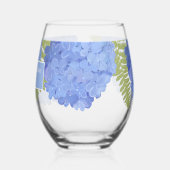 Blauwe Hydrangea Bloemenbruiloft Gepersonaliseerde Wijnglas Zonder Voet (Links)
