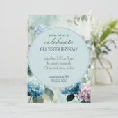 Blauwe Hydrangea Bloemencirkel Verjaardagsfeest Ui Kaart (Staand voorkant)
