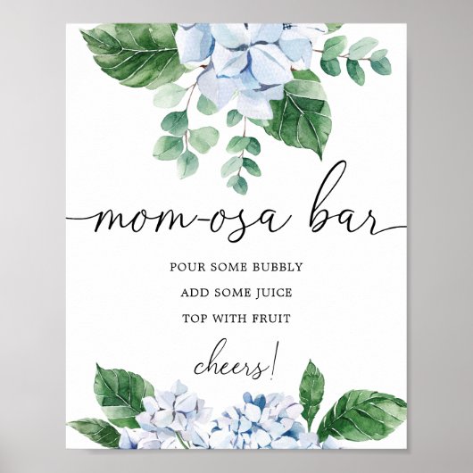 Blauwe Hydrangea Bloemenkindercrèches Moeder-osa B Poster (Voorkant)