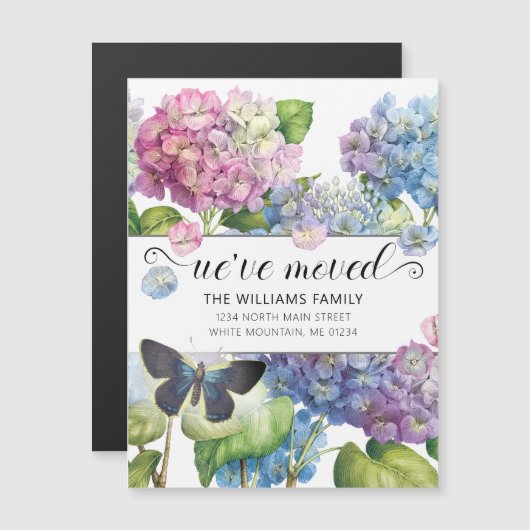 Blauwe Hydrangea Bloemenvlinder Bewegen (Voorkant / Achterkant)