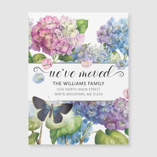  Blauwe Hydrangea Bloemenvlinder Bewegen (Voorkant)