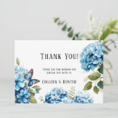 Blauwe Hydrangea Bloemenvlinder Dank u Kaarten (Staand voorkant)
