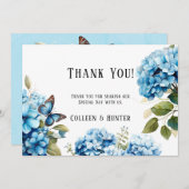 Blauwe Hydrangea Bloemenvlinder Dank u Kaarten (Voorkant / Achterkant)