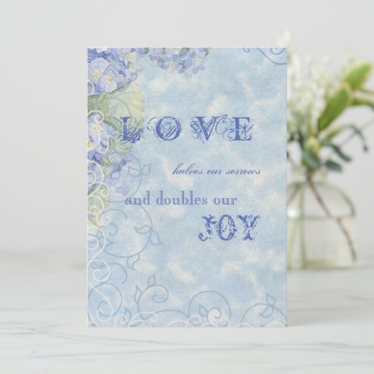 Blauwe Hydrangea Bloemenwervelingen - Uitnodiging  (Staand voorkant)