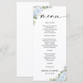 Blauwe Hydrangea Bloemige Baby Shower Menu (Voorkant / Achterkant)