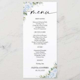 Blauwe Hydrangea Bloemige Baby Shower Menu