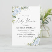 Blauwe Hydrangea Bloemige Baby Shower Uitnodiging (Staand voorkant)