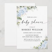 Blauwe Hydrangea Bloemige Baby Shower Uitnodiging (Voorkant / Achterkant)