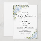 Blauwe Hydrangea Bloemige Baby Shower Uitnodiging (Voorkant / Achterkant)