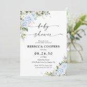 Blauwe Hydrangea Bloemige Baby Shower Uitnodiging (Staand voorkant)