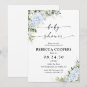 Blauwe Hydrangea Bloemige Baby Shower Uitnodiging (Voorkant / Achterkant)