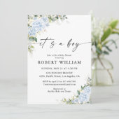 Blauwe Hydrangea Bloemige Baby Shower Uitnodiging (Staand voorkant)