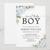Blauwe Hydrangea Bloemige Baby Shower Uitnodiging (Voorkant / Achterkant)