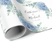 Blauwe Hydrangea Bloemige Persoonlijke Huwelijk  Cadeaupapier (Rol Hoek)