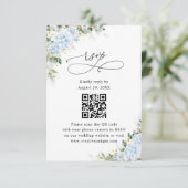 Blauwe Hydrangea Bloemige Trouwwebsite QR Code RSV RSVP Kaartje (Staand voorkant)