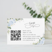 Blauwe Hydrangea Bloemige Trouwwebsite QR Code RSV RSVP Kaartje (Staand voorkant)