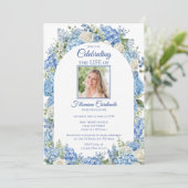 Blauwe Hydrangea Bloemige Viering van het Leven Fu Kaart (Staand voorkant)
