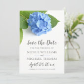 Blauwe Hydrangea Bloemstuk Save The Date (Staand voorkant)