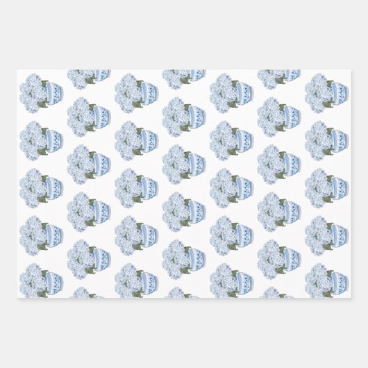 Blauwe Hydrangea Bloom Floral Set Inpakpapier Vel (Voorkant 3)