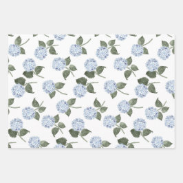 Blauwe Hydrangea Bloom Floral Set Inpakpapier Vel