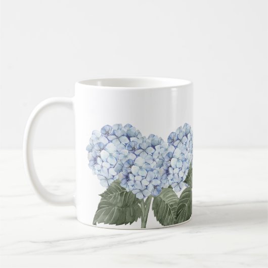 Blauwe Hydrangea Bloom Hamptons Keramisch Koffiemok (Links)