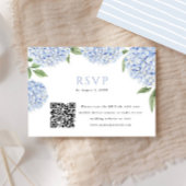 Blauwe Hydrangea Bloom QR Code Block Print Antwoor RSVP Kaartje