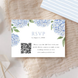 Blauwe Hydrangea Bloom QR Code Block Print Antwoor RSVP Kaartje