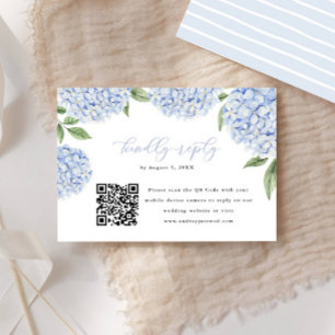 Blauwe Hydrangea Bloom QR Code Kalligrafie Beantwo RSVP Kaartje