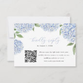 Blauwe Hydrangea Bloom QR Code Kalligrafie Beantwo RSVP Kaartje (Voorkant)