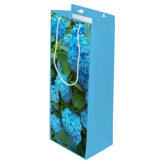 Blauwe hydrangea Blooms Floral Wijn Cadeautas (Voorkant Gekanteld)