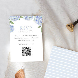 Blauwe Hydrangea Blooms QR Code Beantwoorden Verti RSVP Kaartje