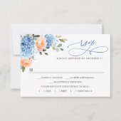 Blauwe Hydrangea Blush Roze Rozen Bloemen Bruiloft RSVP Kaartje (Voorkant)