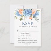 Blauwe Hydrangea Blush Roze Rozen Bloemen Bruiloft RSVP Kaartje (Voorkant)