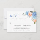 Blauwe Hydrangea Blush Roze Rozen Bloemen Bruiloft RSVP Kaartje (Voorkant)