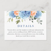 Blauwe Hydrangea Blush Roze Rozen Bruiloft Details Informatiekaartje (Voorkant)